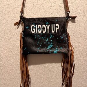 American Darling Giddy Up Black and Brown Fringe Bag